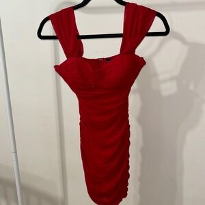 Windsor Red Ruched Mini Dress with Wide Straps